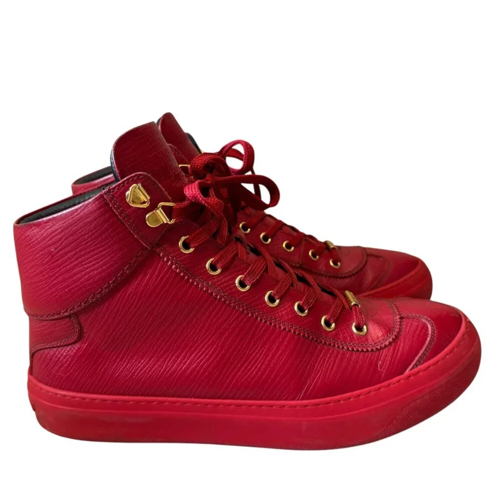 Jimmy Choo $985 Red Argyle Leather High-Top Designer Shoes Men's size 42/US 9